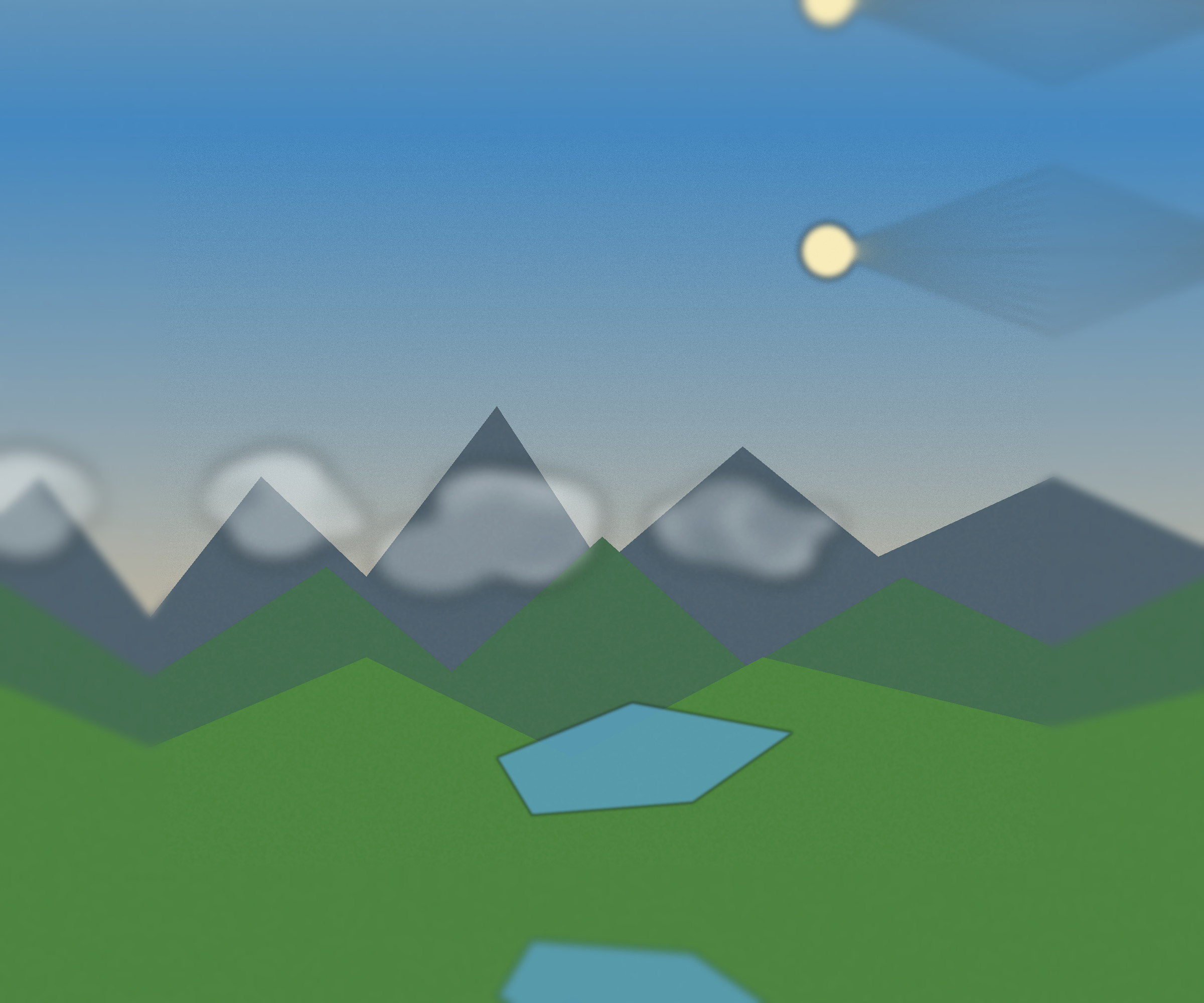 Frischer Septembermorgen über einer grünen Schweizer Alpenlandschaft mit Sonne, Wolken und Nebelfeldern